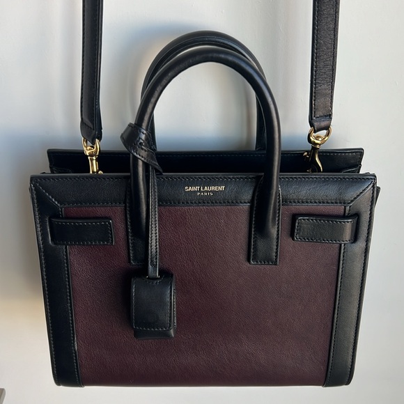 SAINT LAURENT SMALL SAC DE JOUR LEATHER TOTE BAG IN UMBER,NERO - Picture 14 of 16